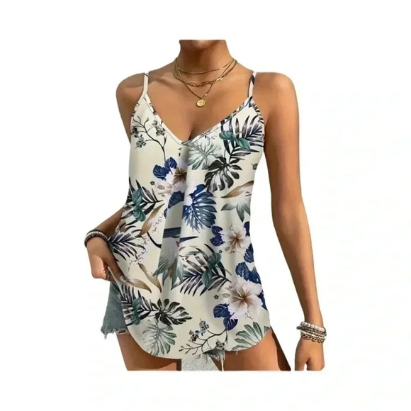 Tops - Floral & Leaf Apricot Color Summer Top Size 8/10